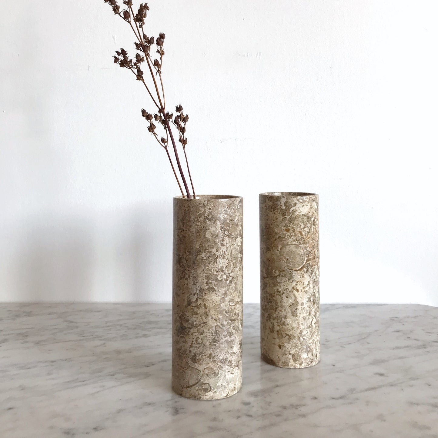 Single XL Polished Fossil Stone Cylinder Vase, 8"