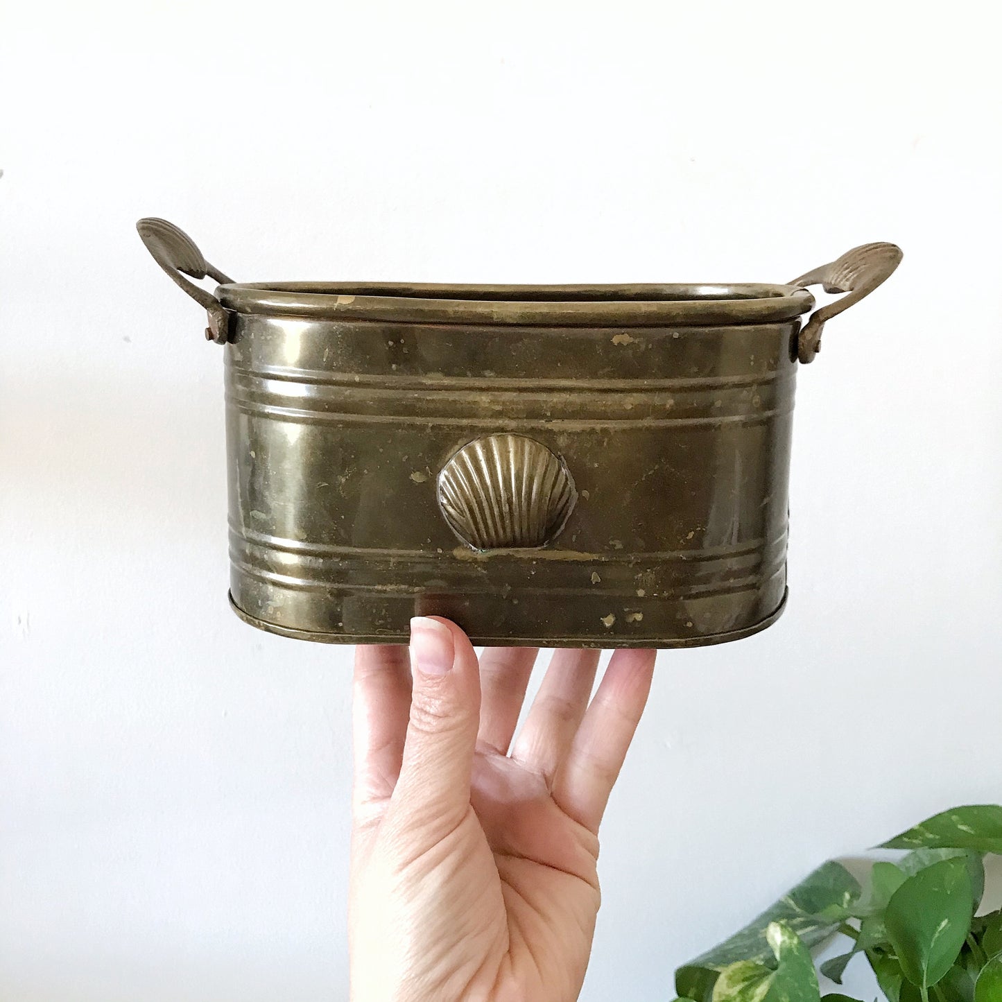 Pair of Vintage Brass Seashell Planters