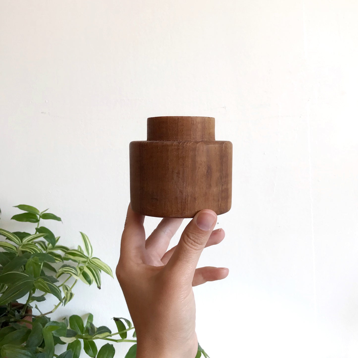 Vintage Solid Teak Candle Holder