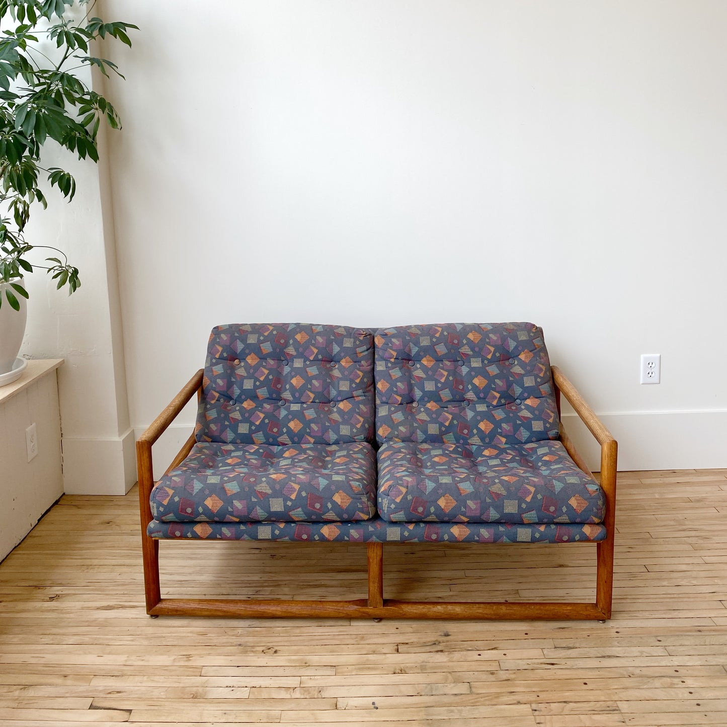 Milo Baughman Oak Cube Sling Settee, 1970’s