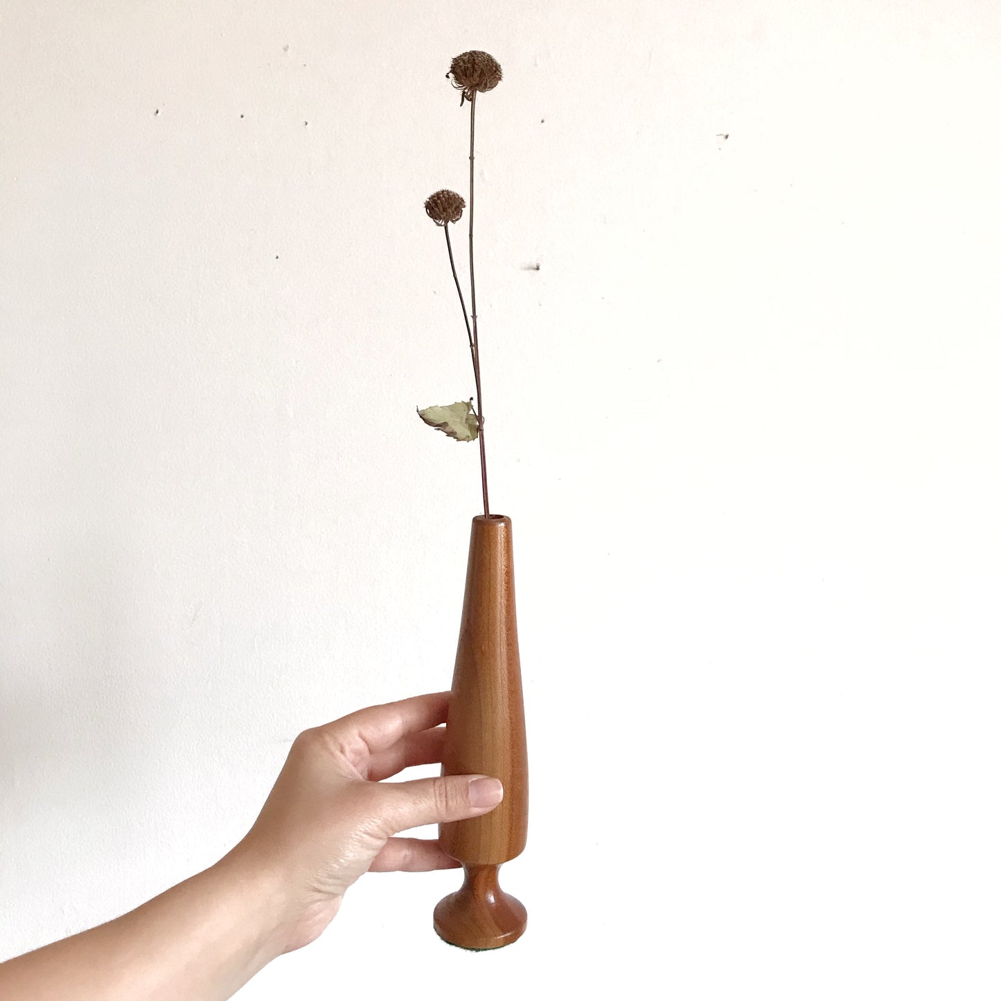Slender Vintage Turned Wood Bud Vase