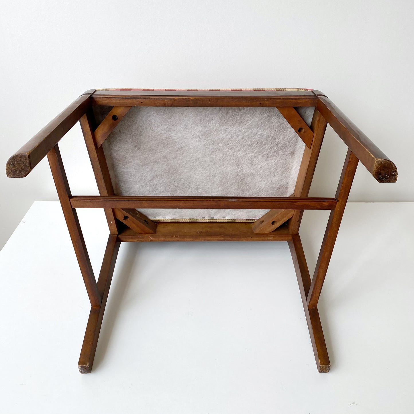 Antique Vanity Stool with Silk Plaid Seat