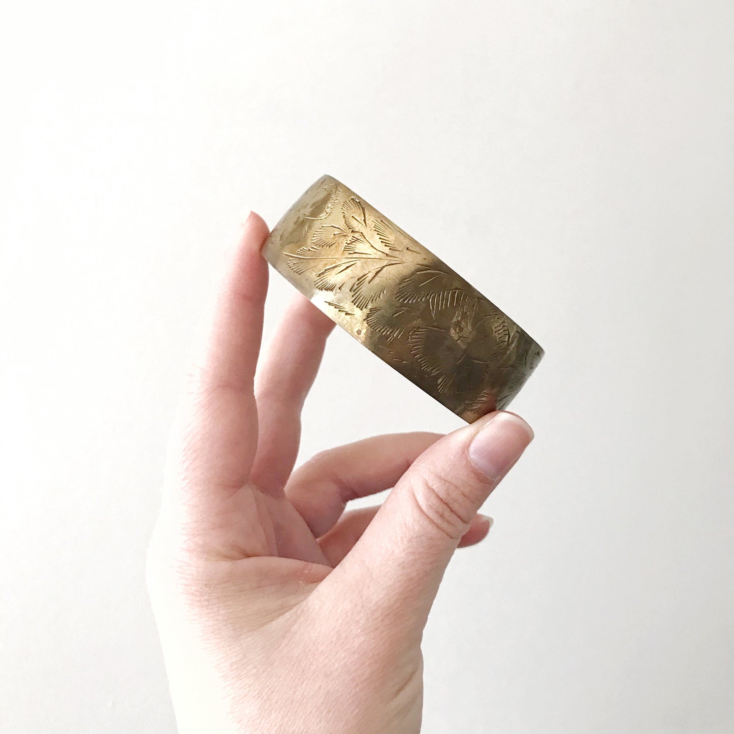 Vintage Etched Brass Cuff Bracelet