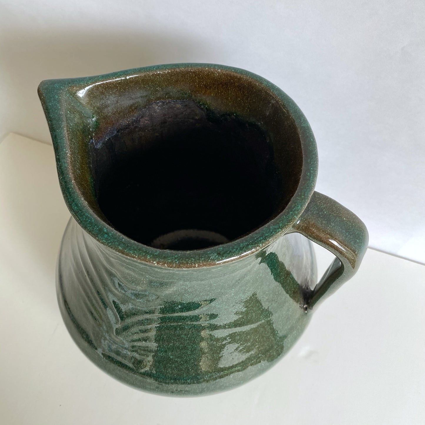 X-Large Handcrafted Green Stoneware Pitcher Vase