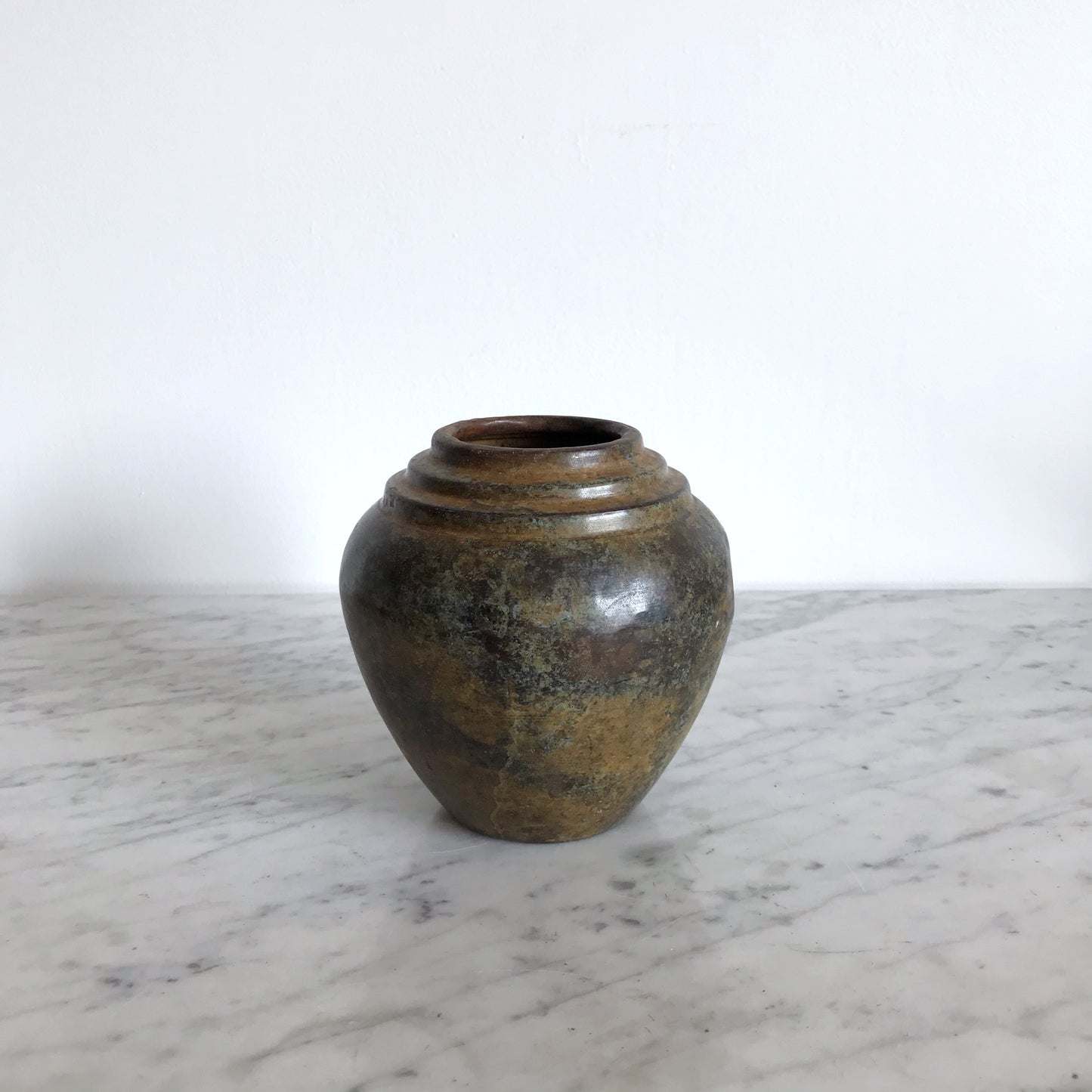 Found Tiered Metal Vase with Patina