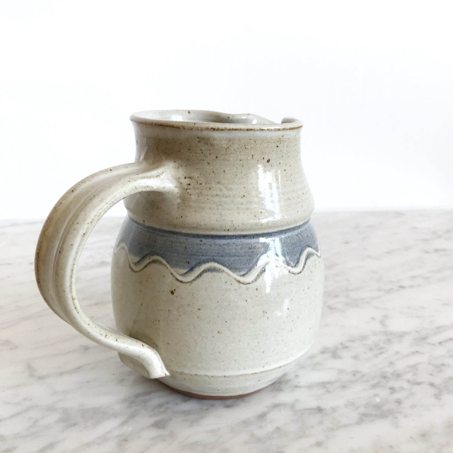 Vintage Stoneware Pitcher, Blue Wave