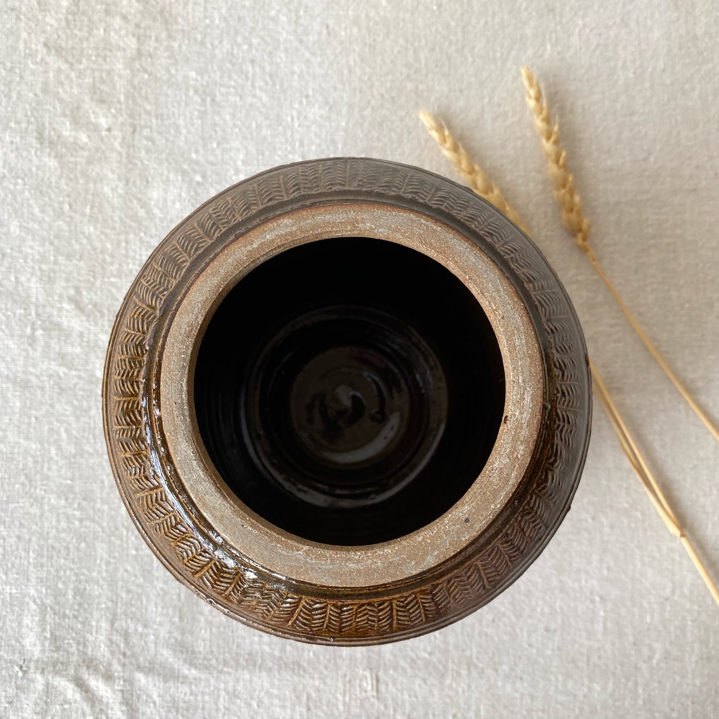 Vintage Studio Pottery Vase, Herringbone Pattern