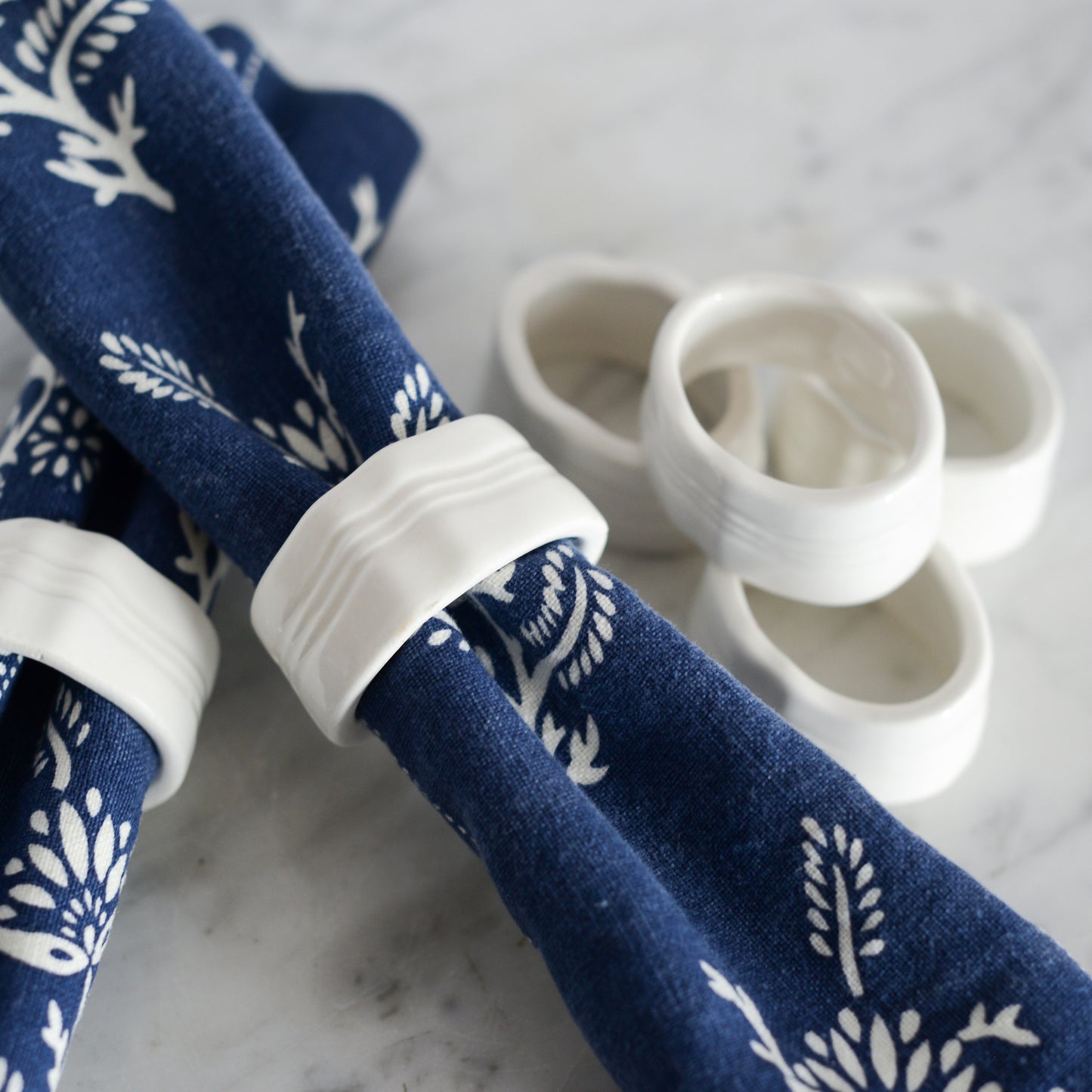 Set of 6 White Ceramic Napkin Rings