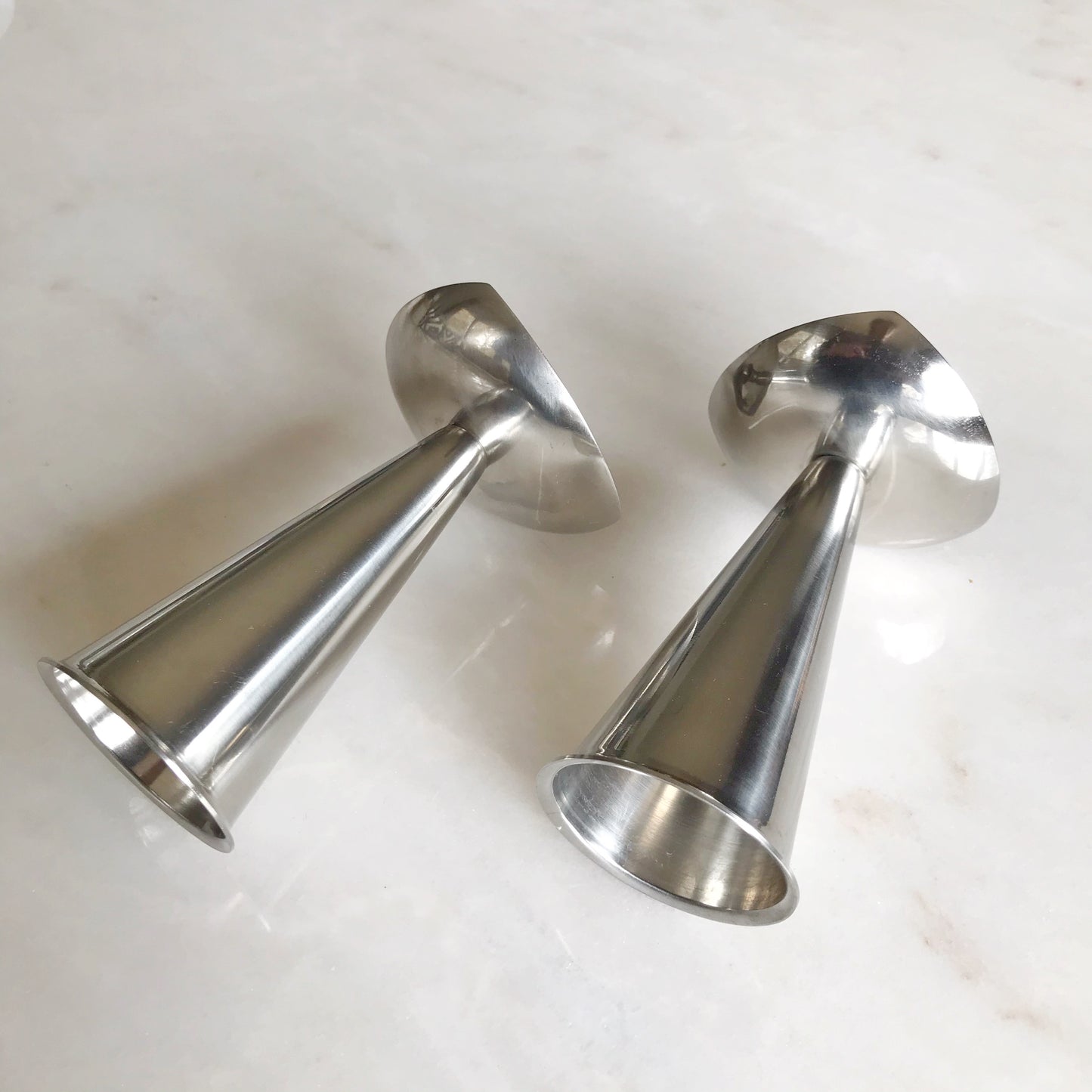 Pair of Tall Vintage Stainless Candle Holders