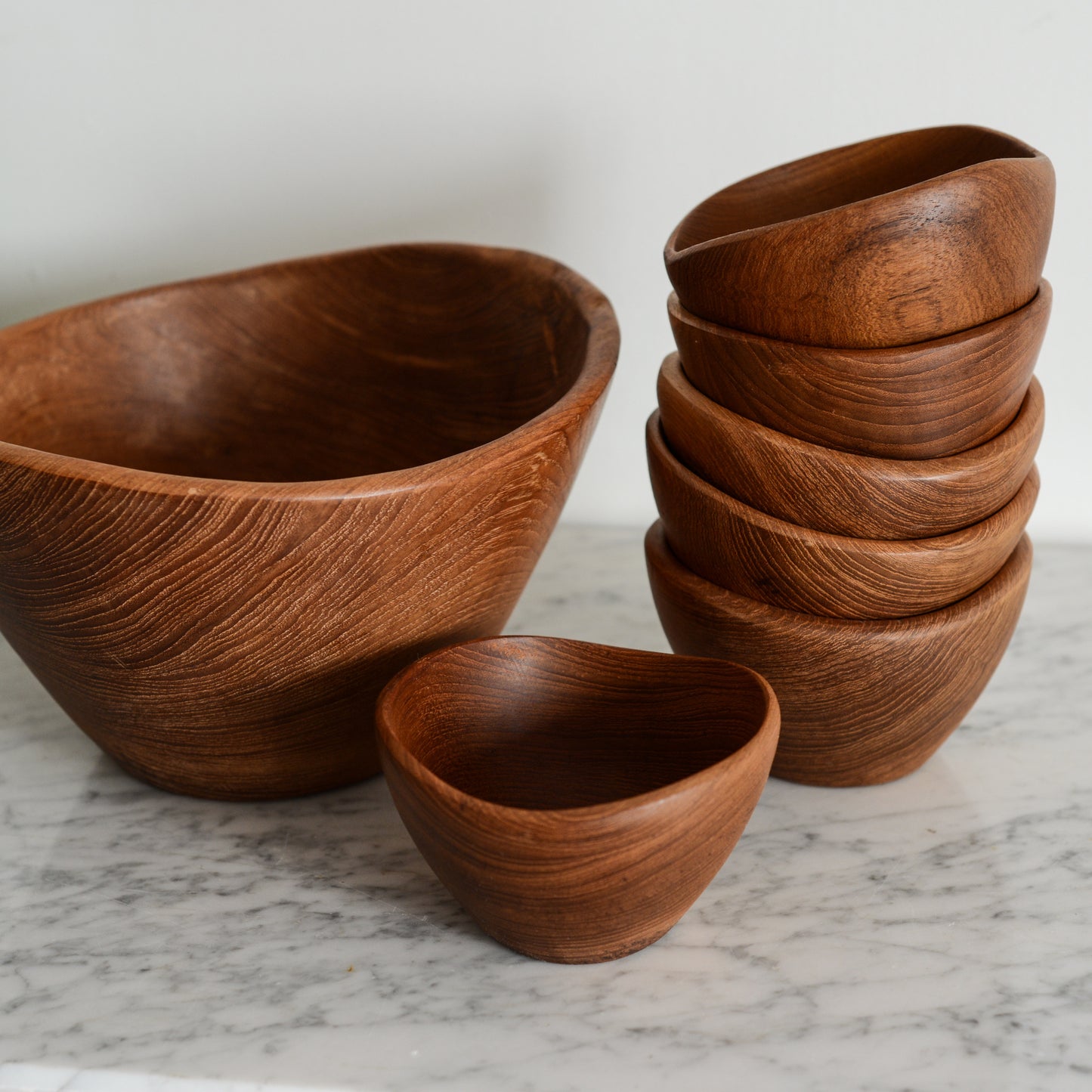Vintage Angular Turned Wood 7-Piece Serving Set
