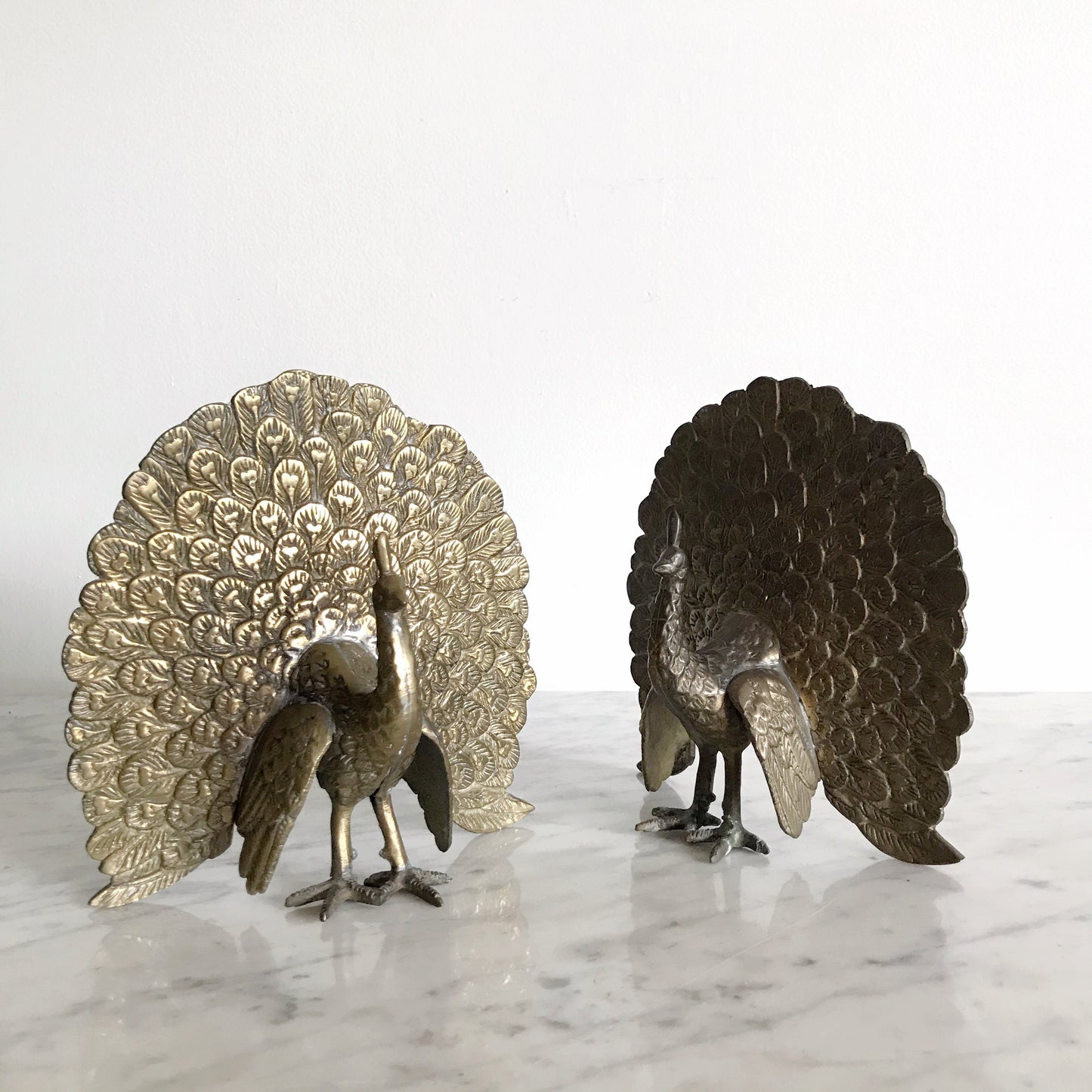 Vintage Brass Peacock Bookends