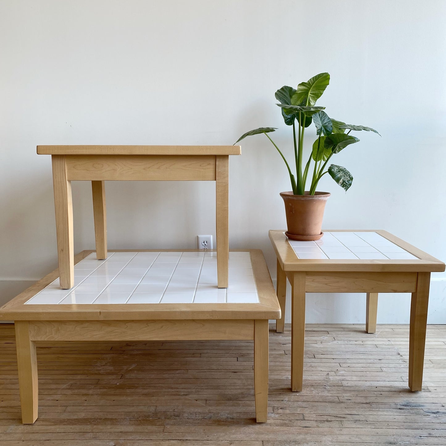Vintage 90's Maple + White Tile Tables, Choose