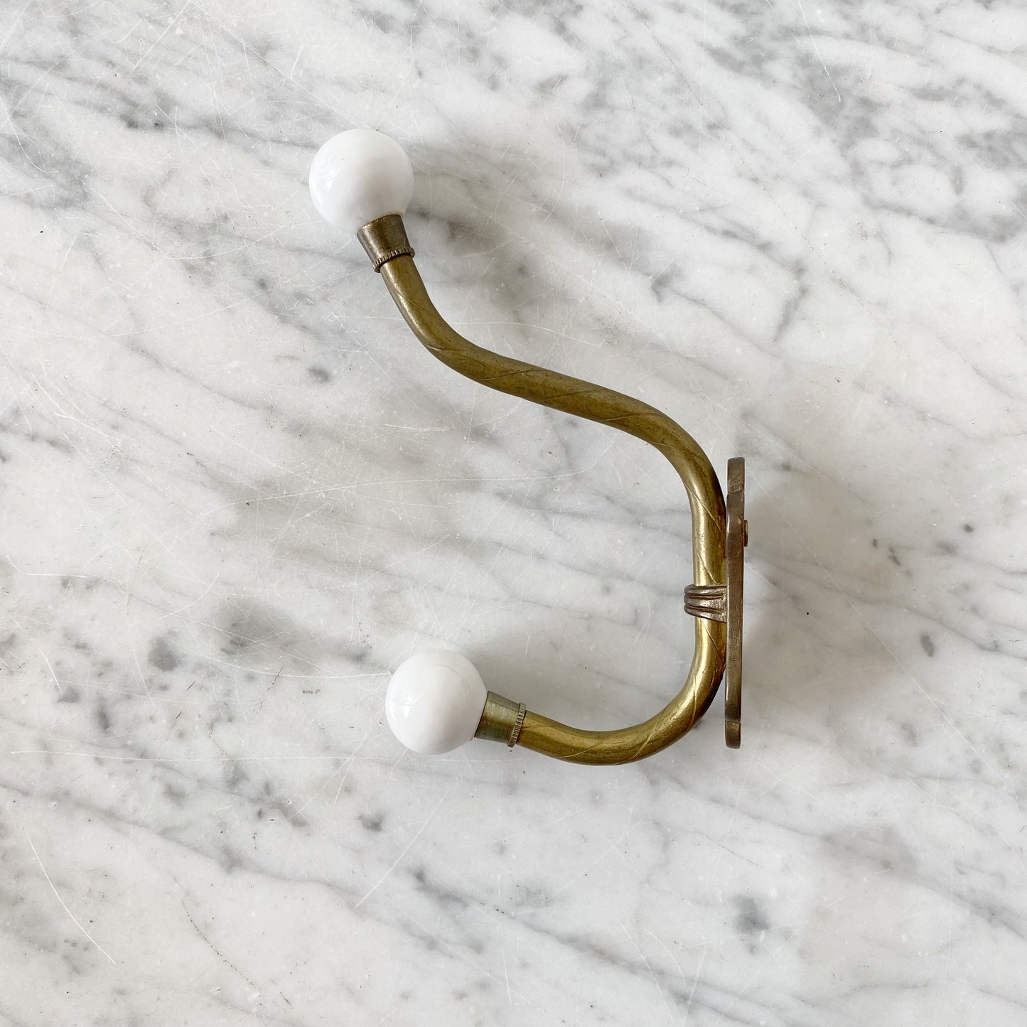 Vintage Brass + Ceramic Double Coat Hook