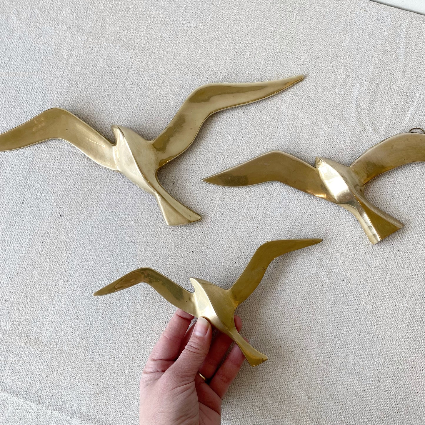Trio of Brass Seagull Wall Hangings