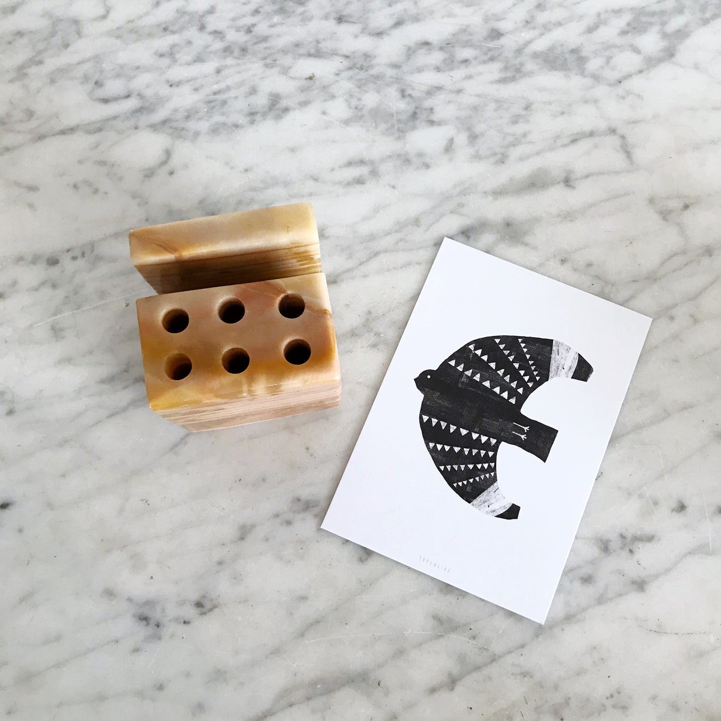 Vintage Onyx Pen and Letter Organizer