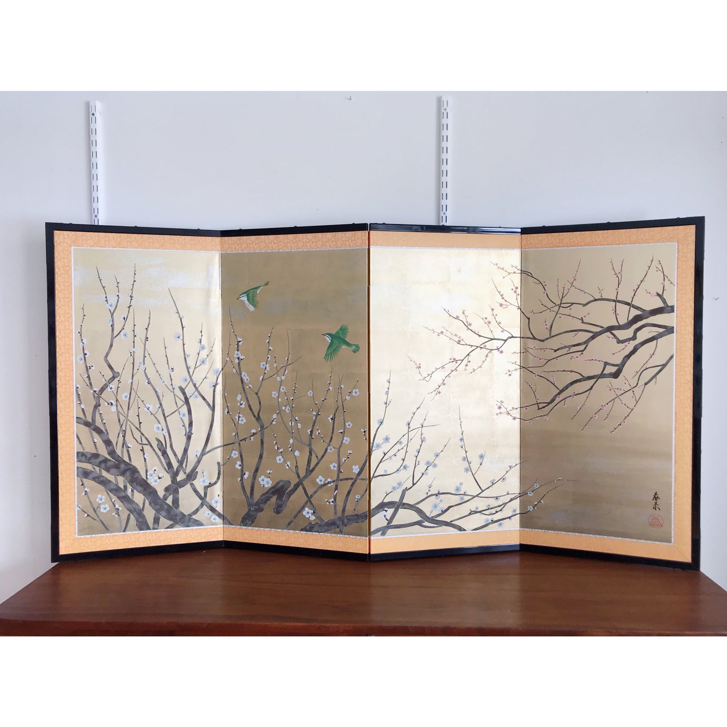 Vintage Hand-Painted Folding Screen / Room Divider (70" x 36")