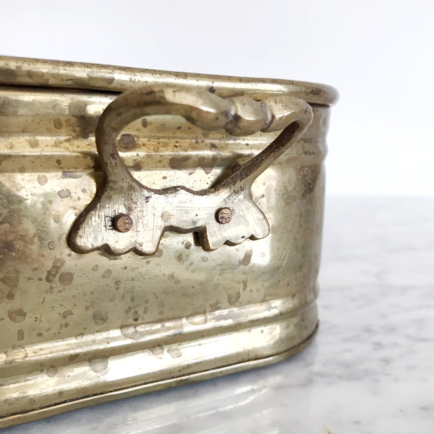 Vintage Square Brass Planter with Patina