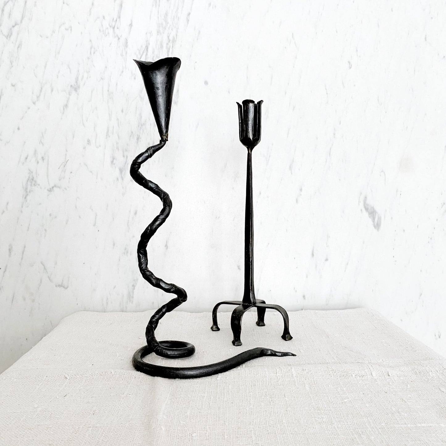 Vintage Twisted Iron Candle Holder, 12.25"