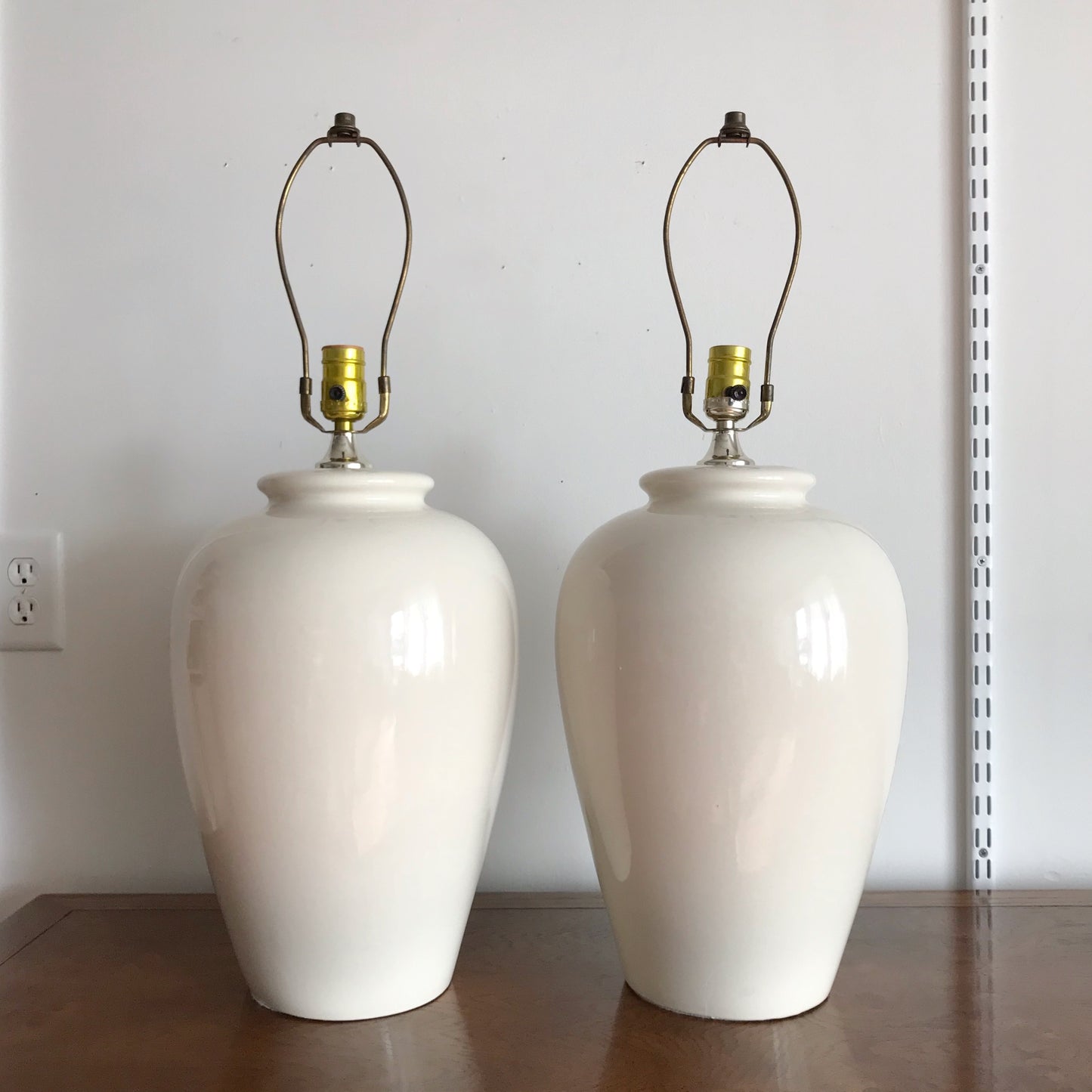 PAIR of XL Vintage Ceramic Lamps with Pleated Shades