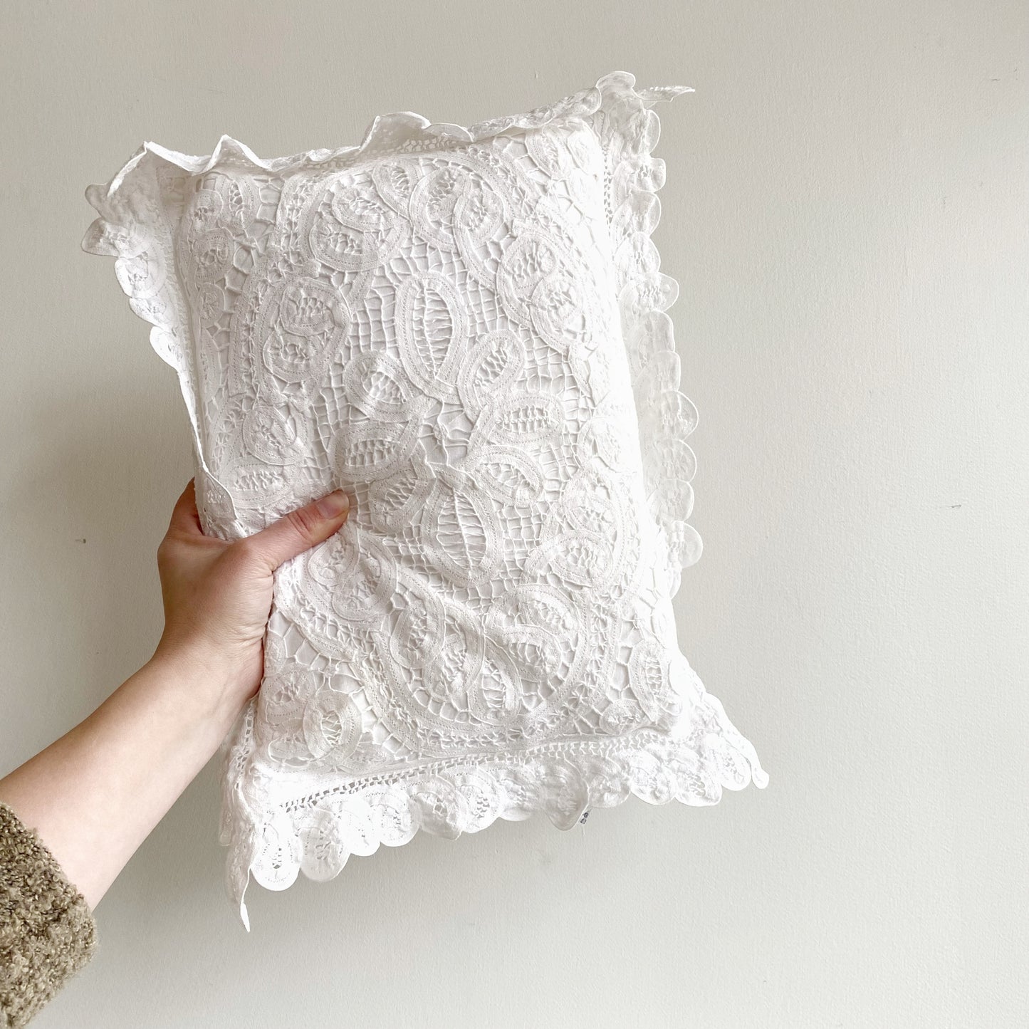Vintage Crochet Lace Pillow, 11x14