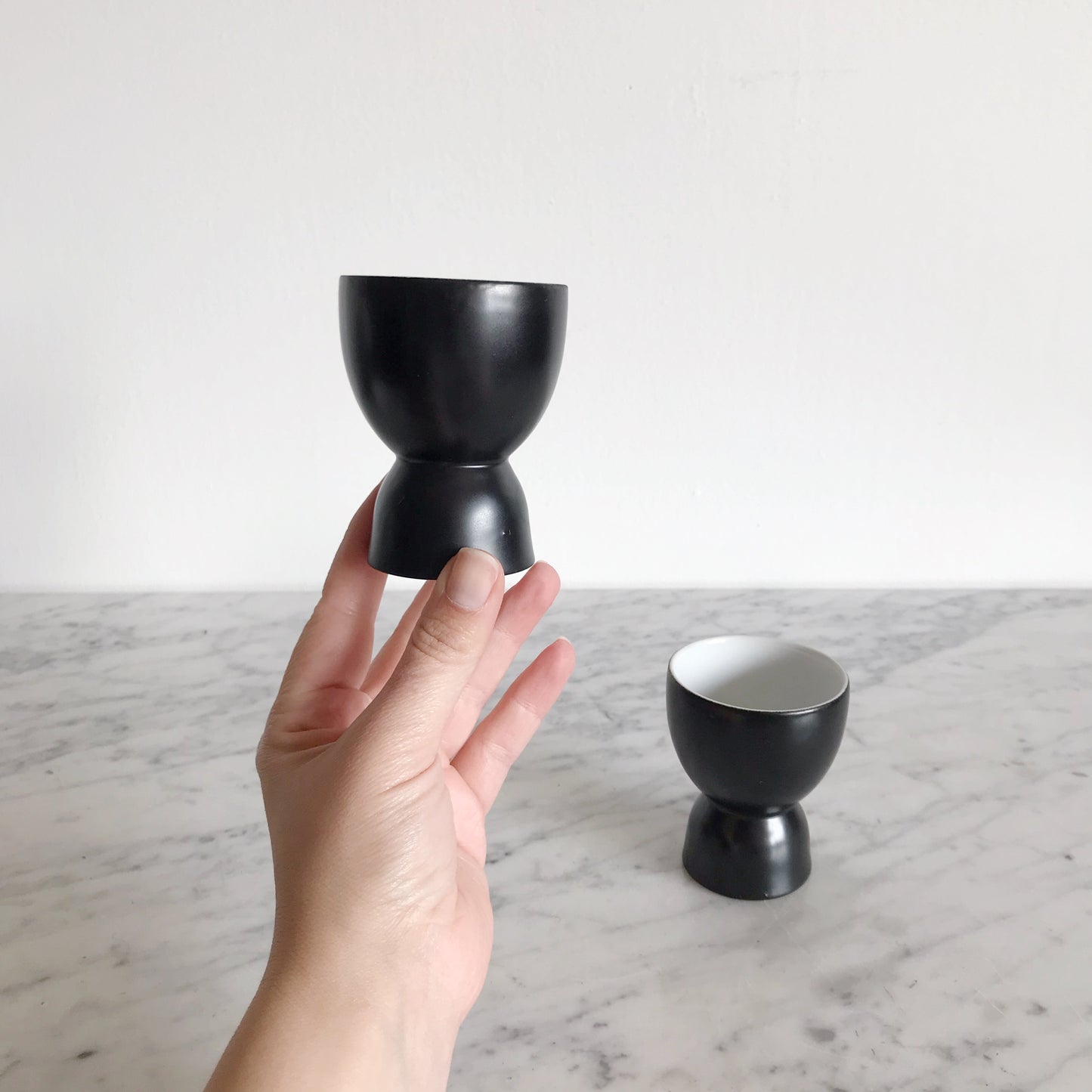 Pair of Vintage MCM Black + White Egg Cups