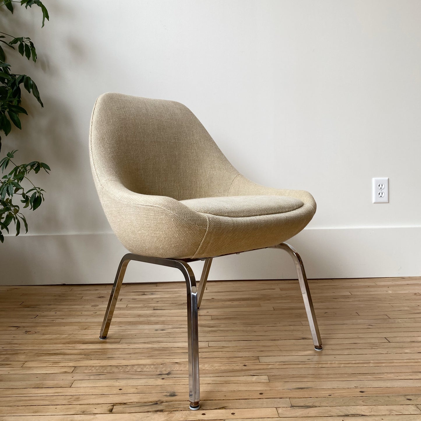Vintage Upholstered Lounge Chair with Chrome Base