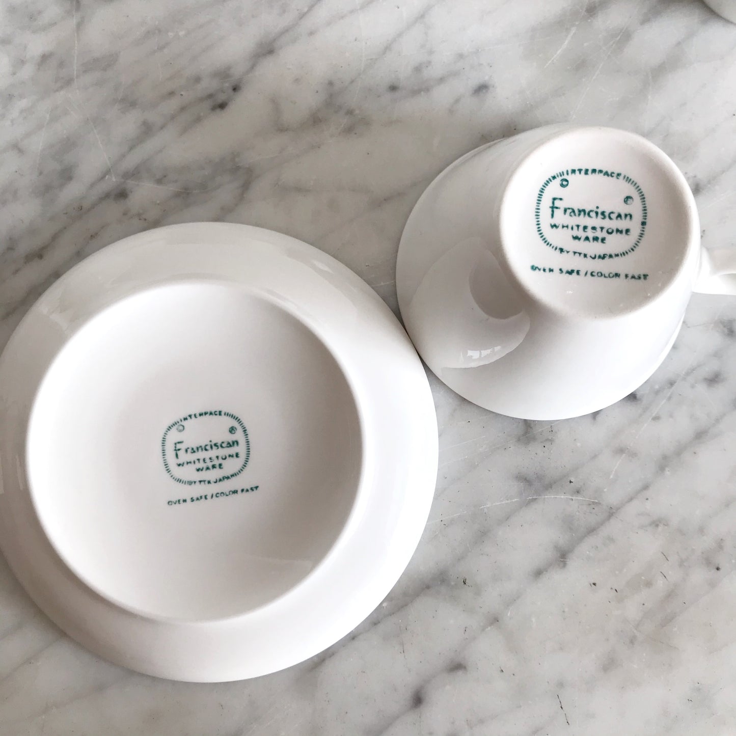 Vintage White Ceramic Cups + Saucers, 12-pc Set