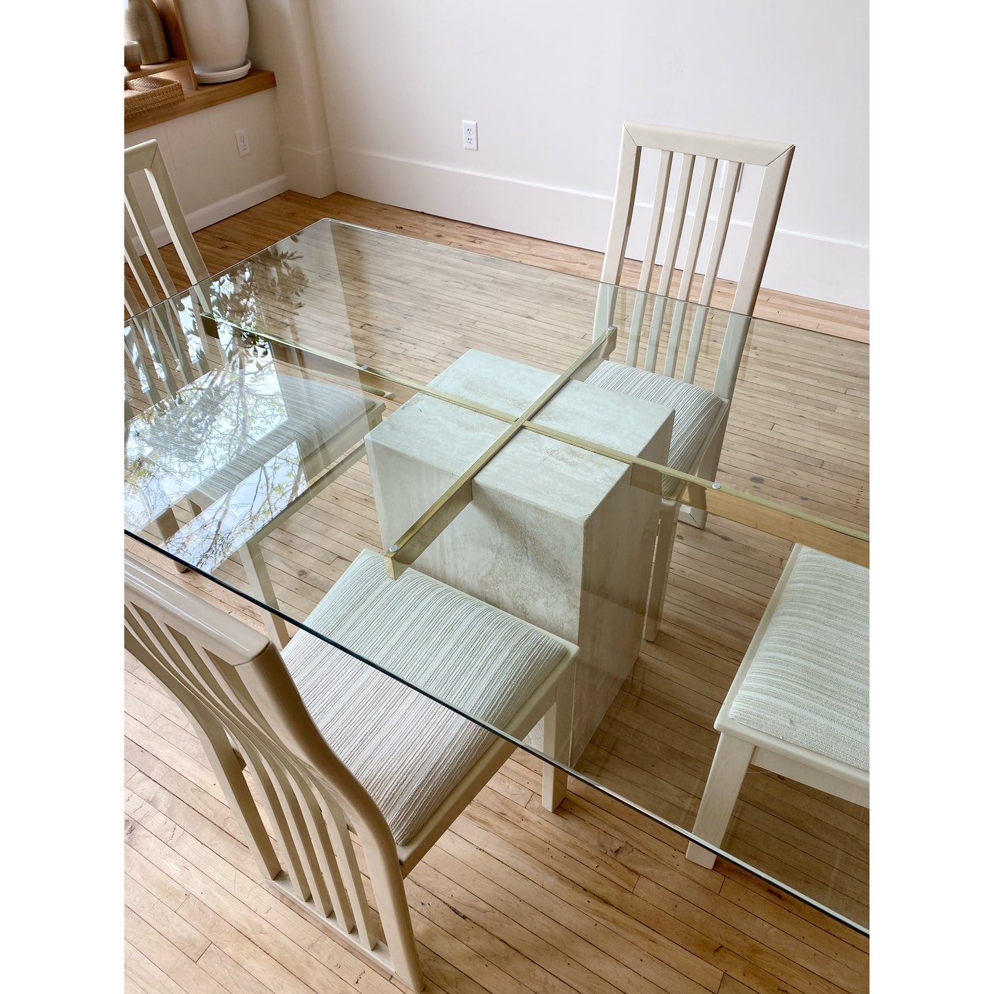 Vintage Italian Travertine + Glass Dining Table