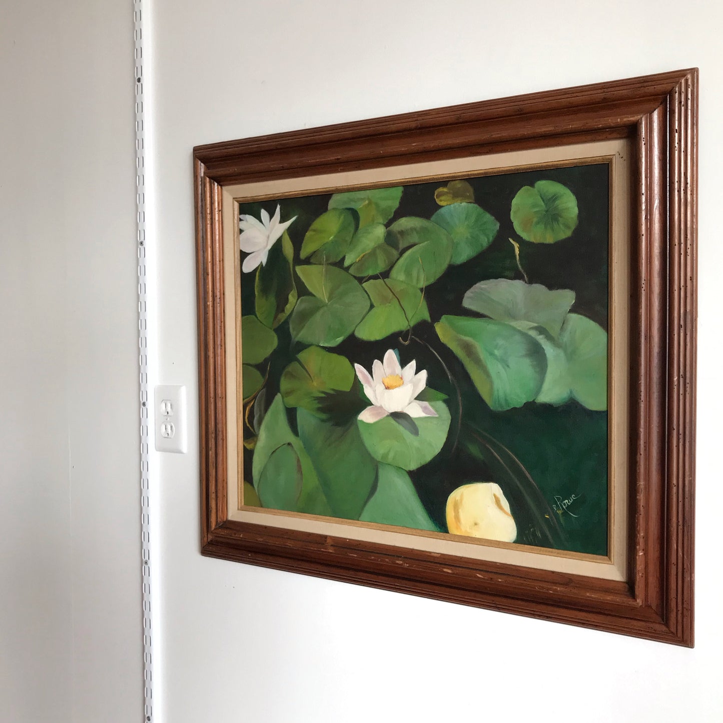 Large Original Vintage Painting, Water Lilies (37 x 27)