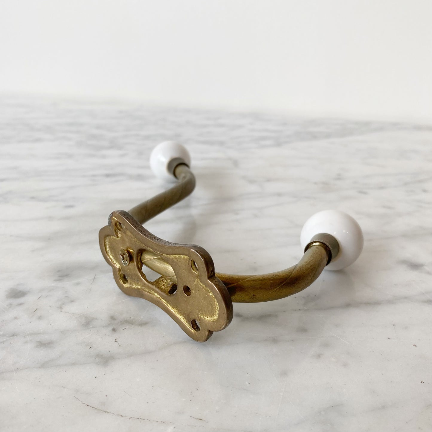 Vintage Brass + Ceramic Double Coat Hook