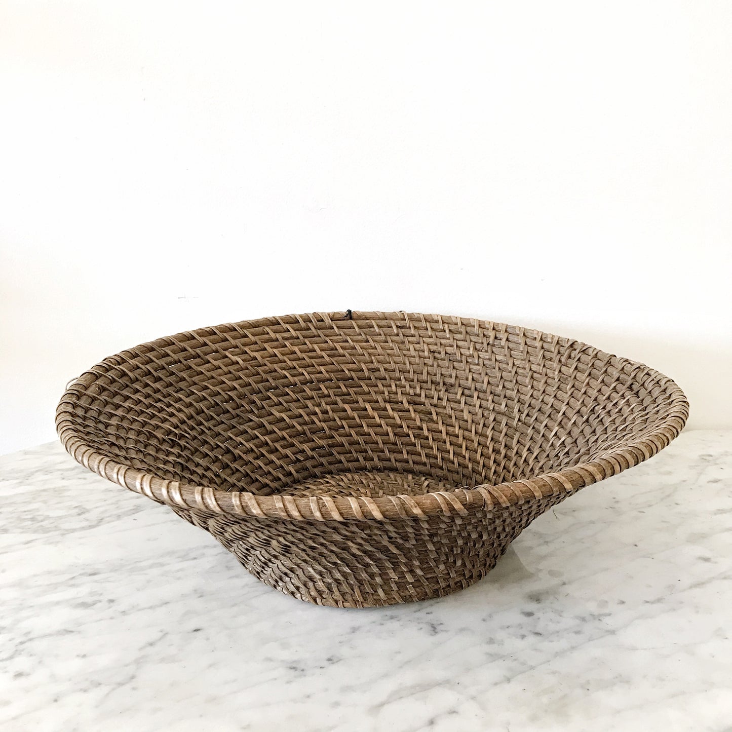 XL Vintage Woven Dark Wicker Bowl, 18.25”