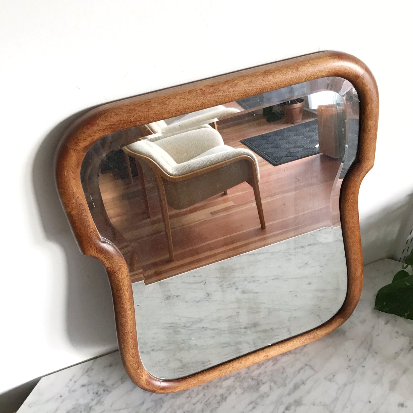Antique Beveled Mirror with Wood Frame