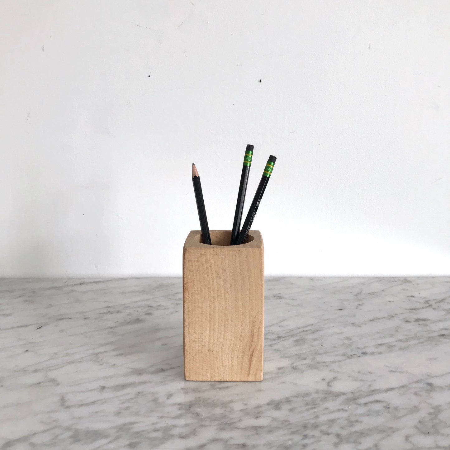 Vintage Danish Wood Block Pencil Cup