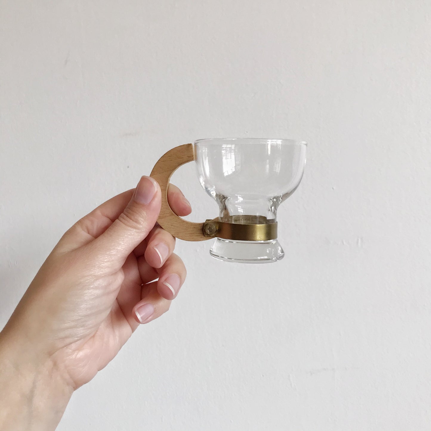 Set of 10 Glass Espresso Cups with Wooden Handles