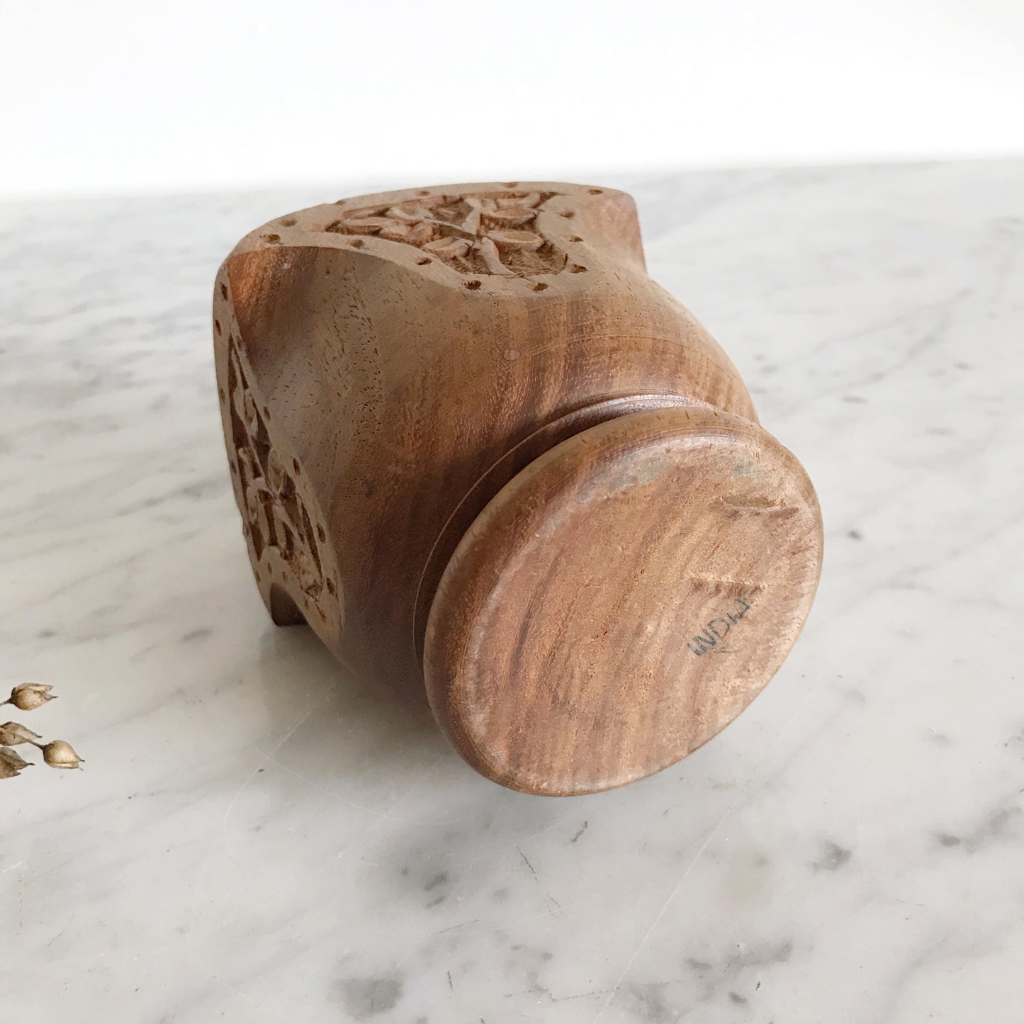 Carved Wood Pencil Cup, India