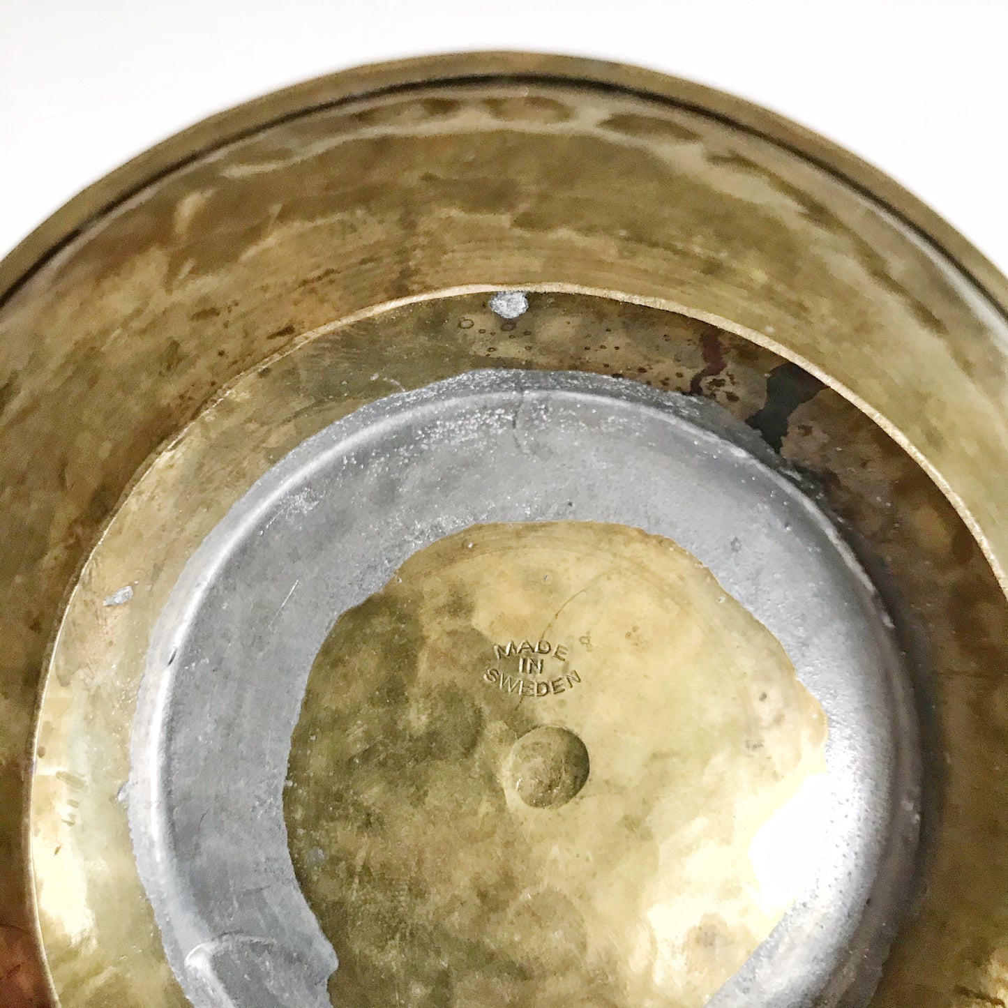 Vintage Hammered Brass Footed Dish, Sweden