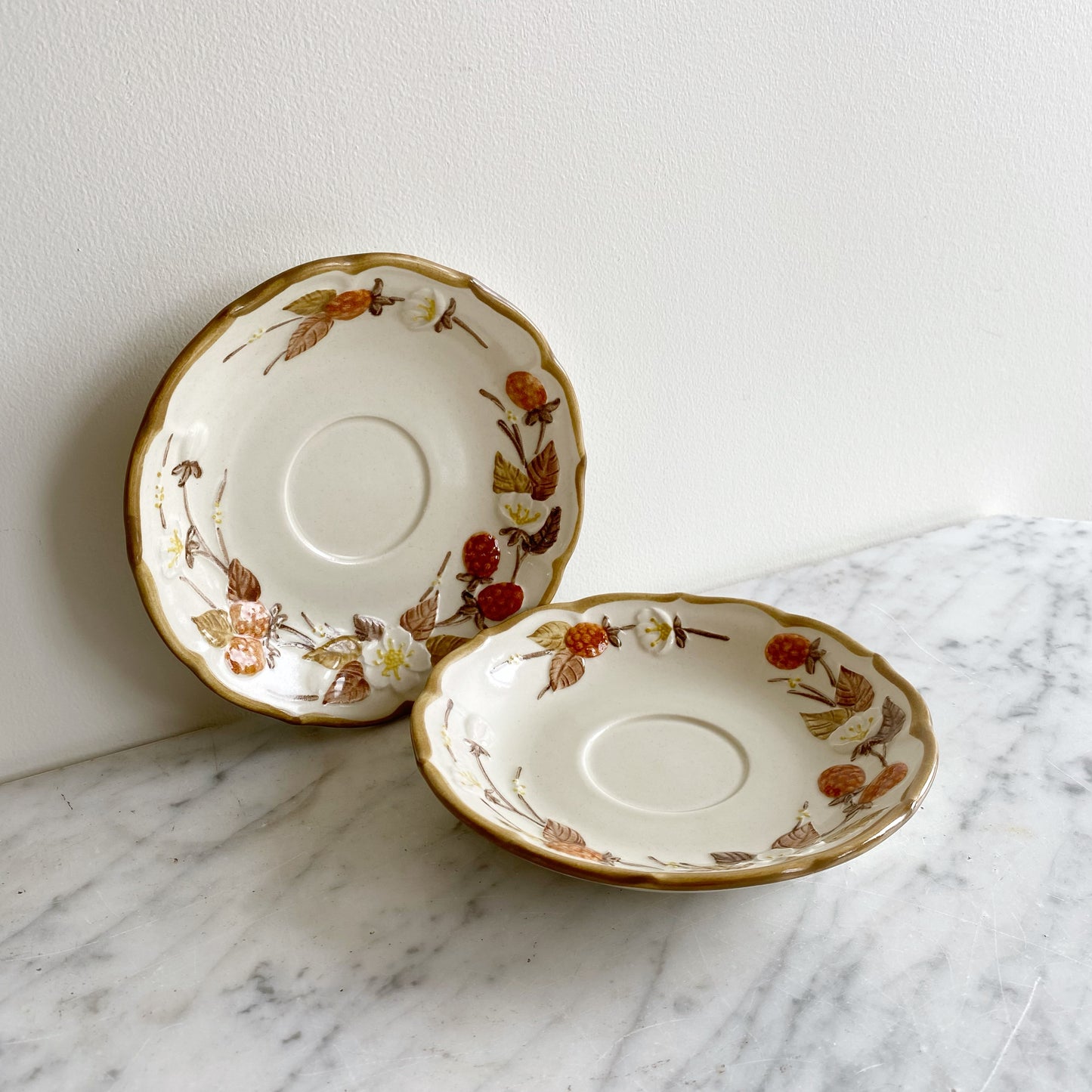 Vintage Ceramic Saucer with Raspberry Blossoms