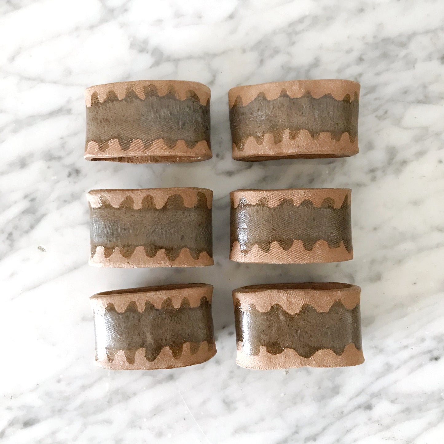 Set of 6 Vintage Handmade Clay Napkin Rings