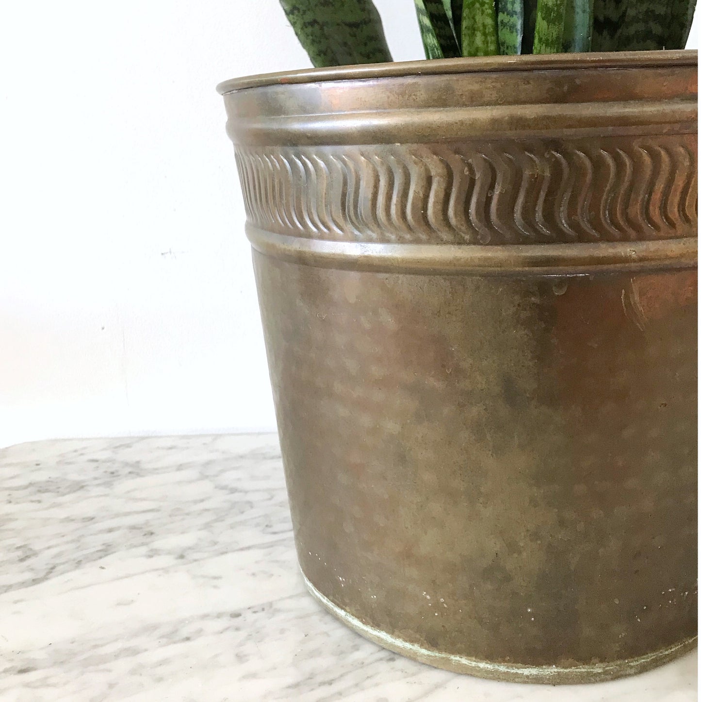 XL Brass Indoor Tree Planter, Swirl Border