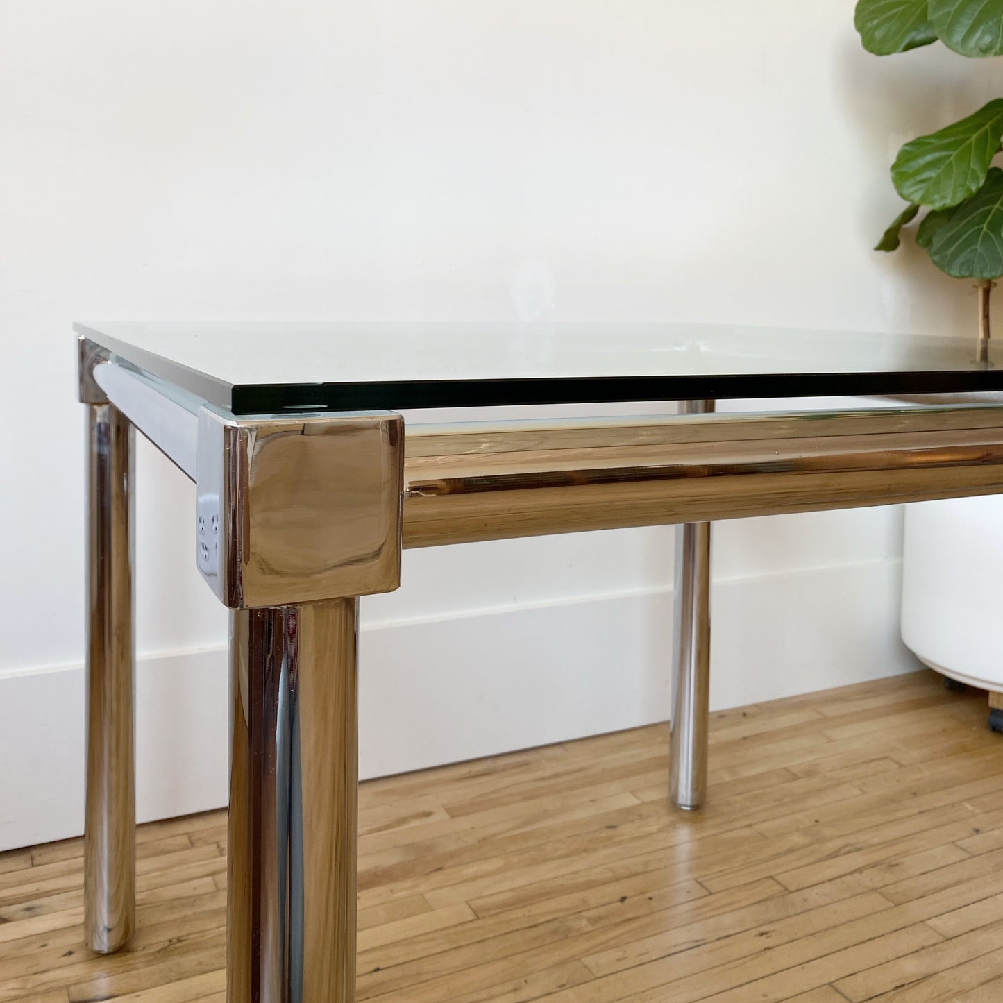 Vintage Modern Chrome + Glass Dining Table (29" square)