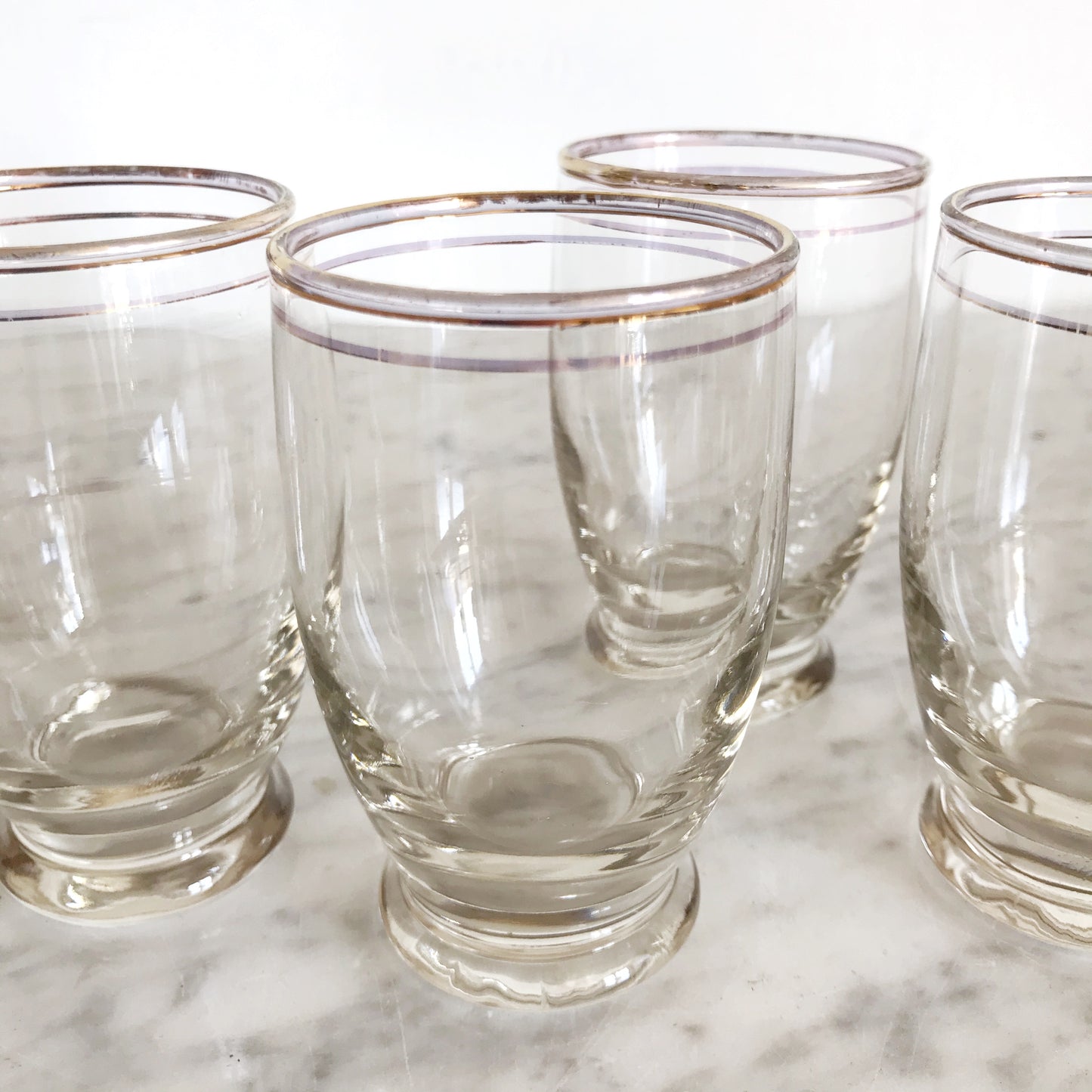 Set of 4 Vintage Juice Glasses with Gold Rims