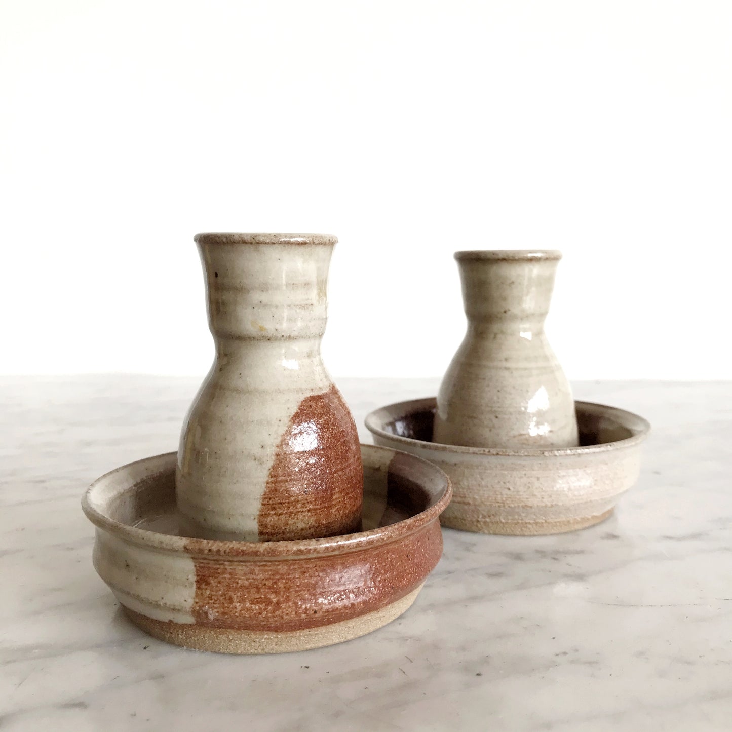 Pair of Vintage Stoneware Pottery Holders