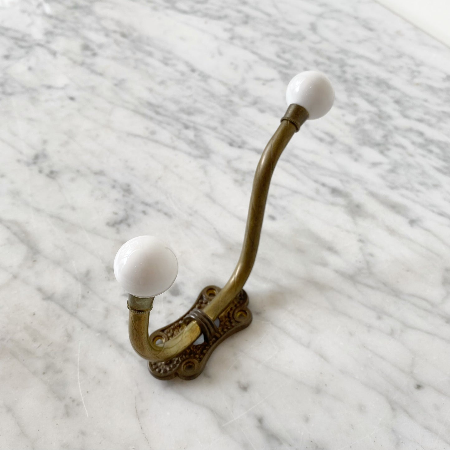 Vintage Brass + Ceramic Double Coat Hook