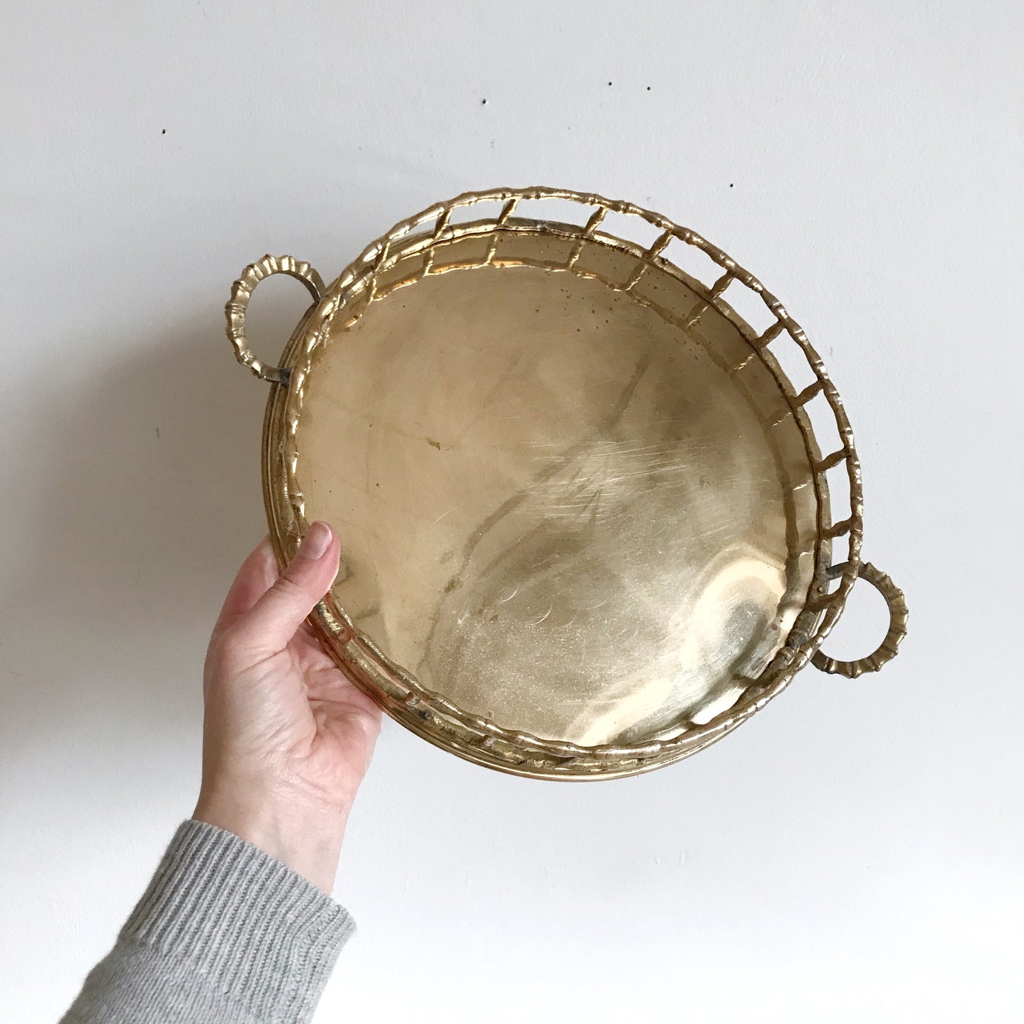 Vintage Round Vintage Brass Tray with Handles