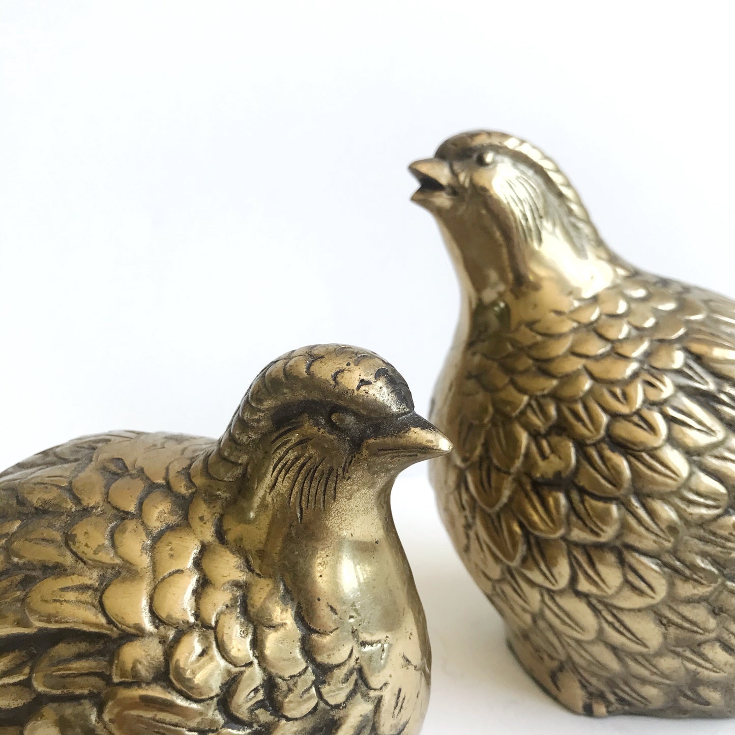 Pair of Beautiful Vintage Brass Quail