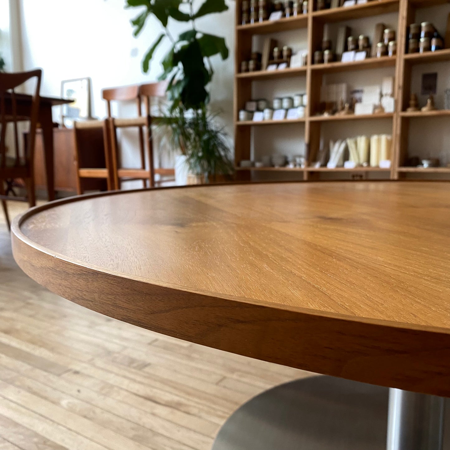 Round Walnut and Steel Coffee Table