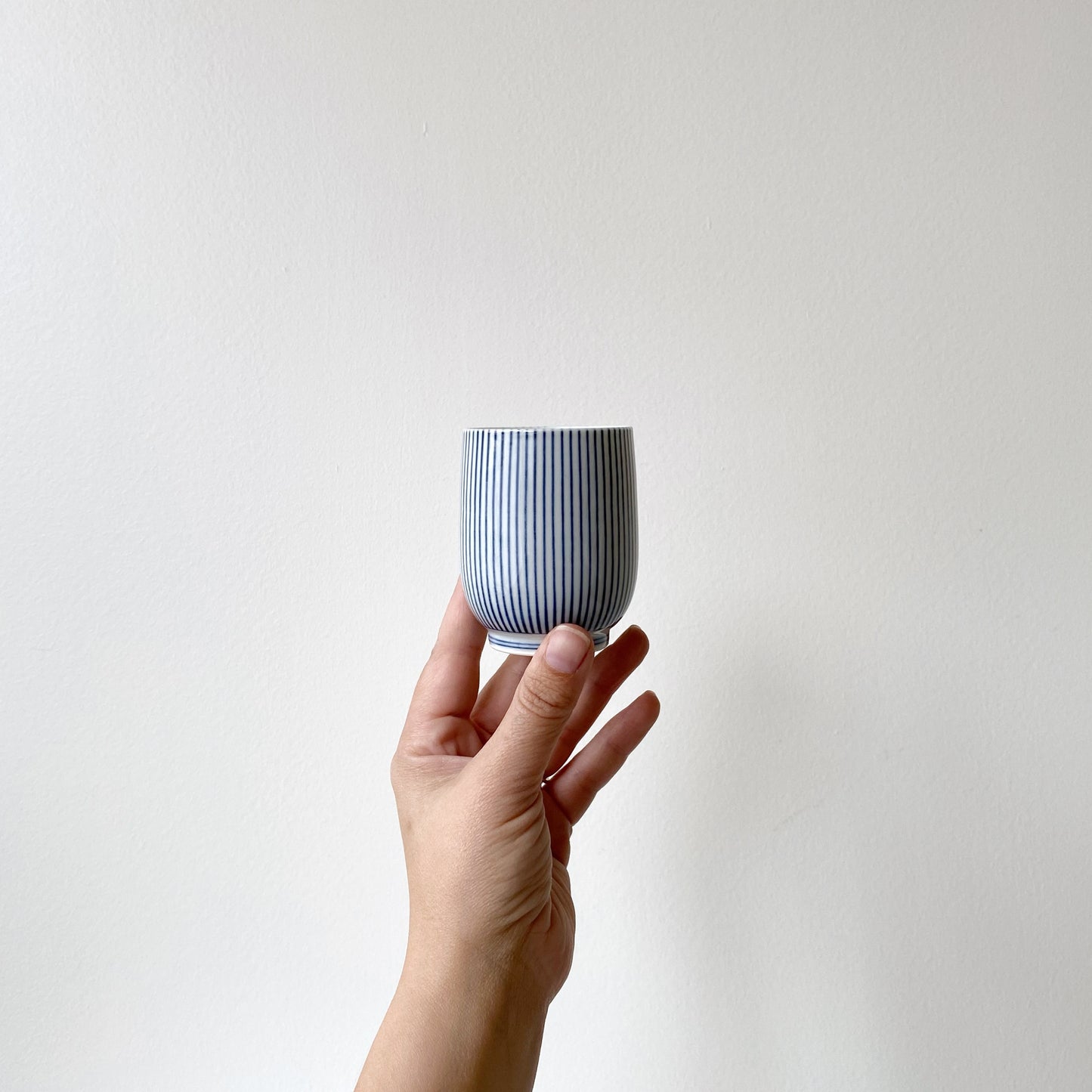 Single Petite Blue Pinstripe Porcelain Cup