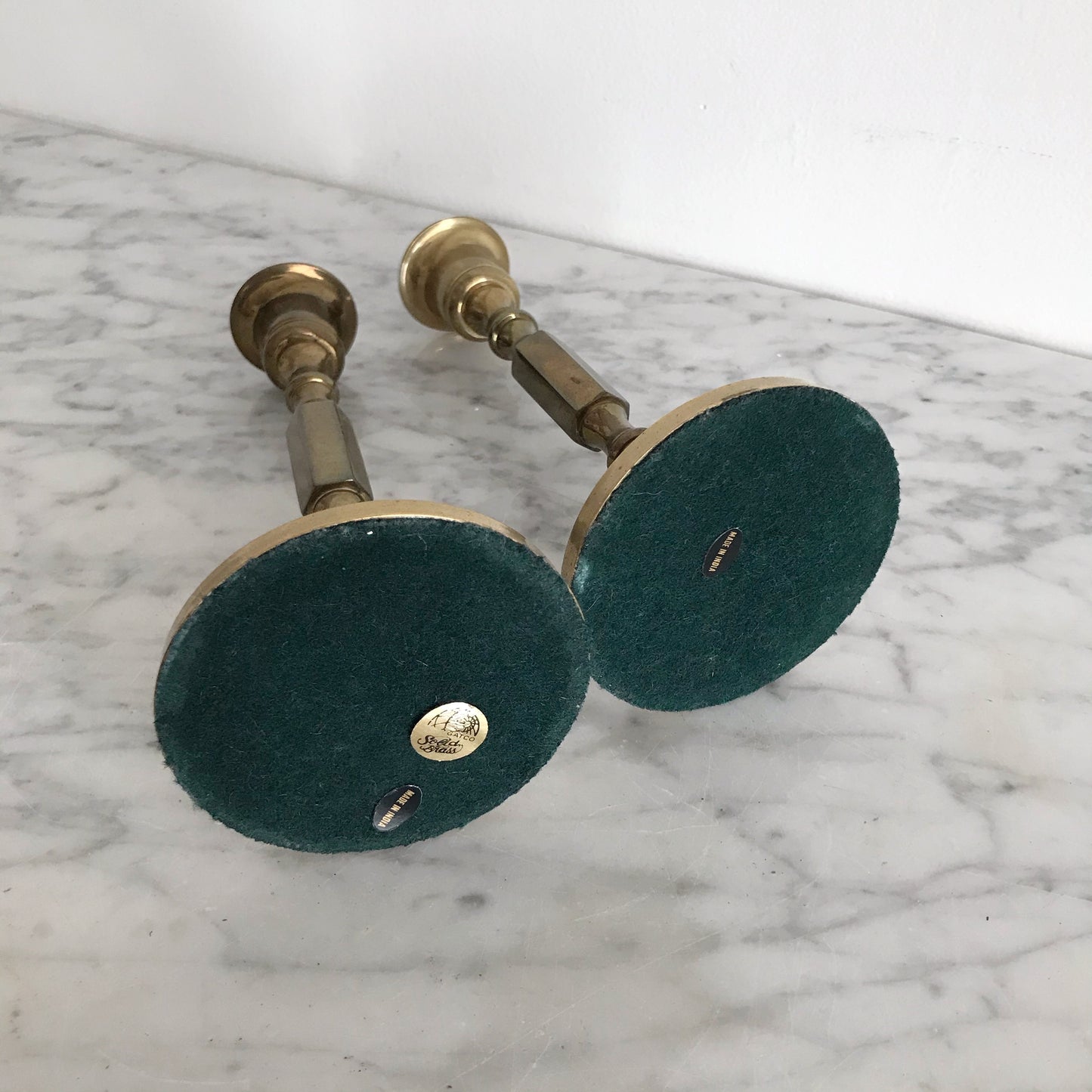 Pair of Vintage Brass Hex Candle Holders