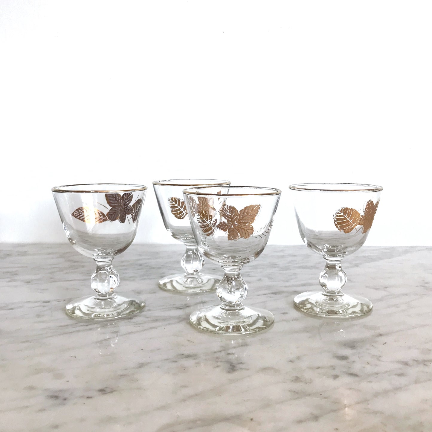 Set of 4 Vintage Gold Leaf Glasses