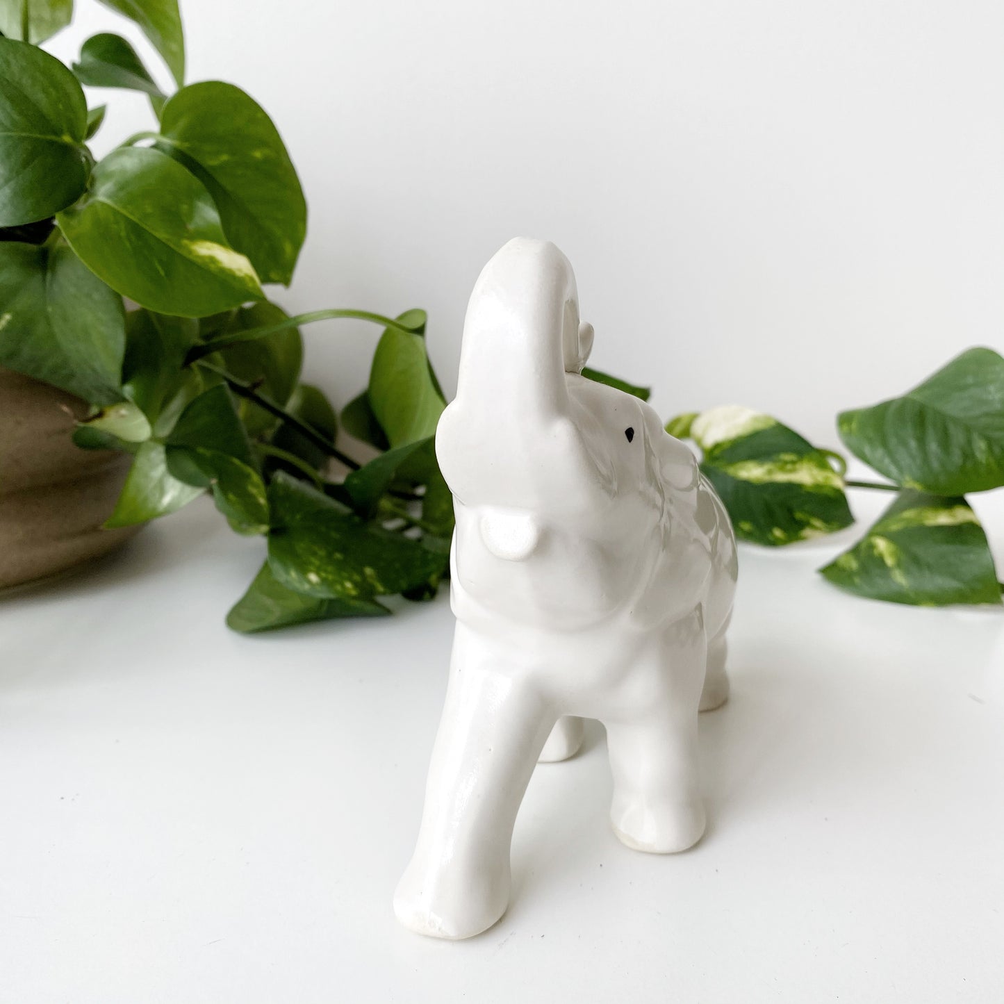 Vintage White Ceramic Elephant Figure